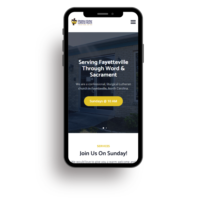 The Christus Victor Lutheran Church website as viewed on a mobile phone